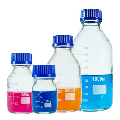 OEM ODM 100ml 250ml 500ml Reagent Media Glass Laboratory Bottles With Blue Screw Cap